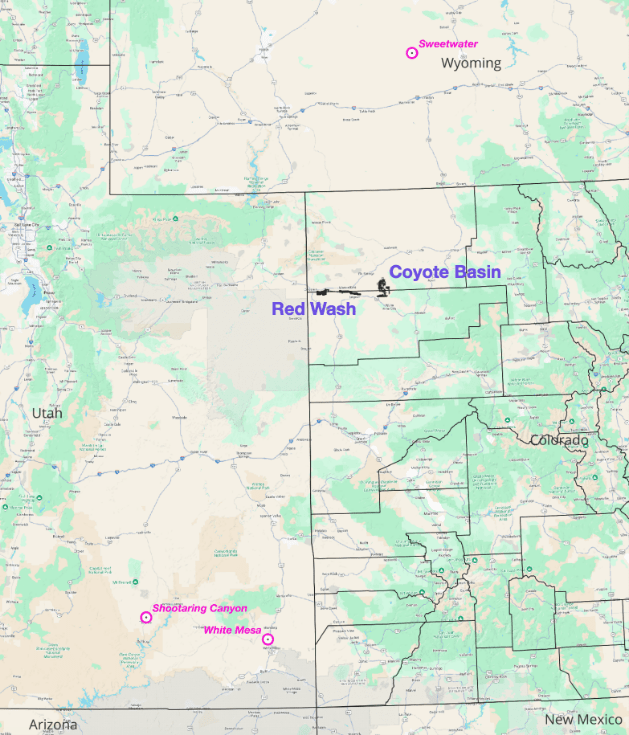 property location relative to conventional uranium mills